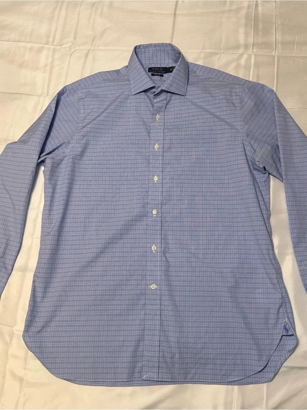 Polo by Ralph Lauren Men's Light Blue Check Dress Shirt Easy Care